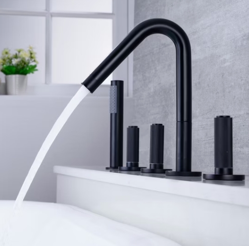 Matte Black Five-Piece Brass Roman Tub Basin Faucet