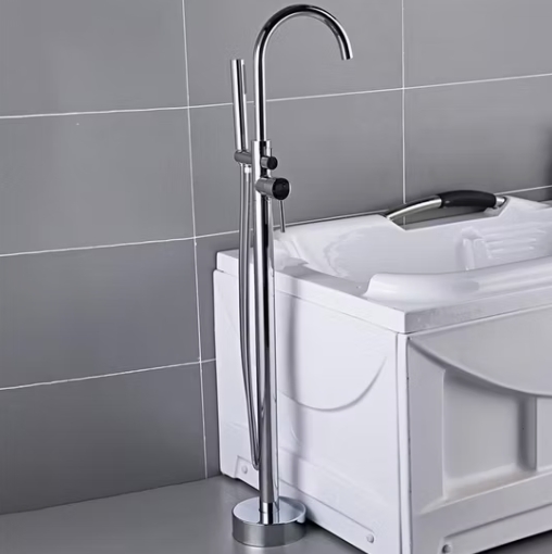 Black Floor Standing Single Handle Brass Bathtub Faucet