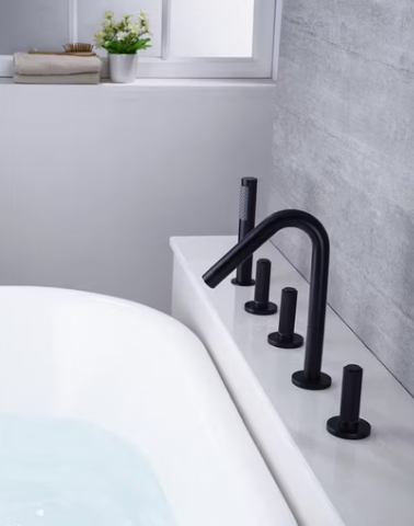 Matte Black Five-Piece Brass Roman Tub Basin Faucet
