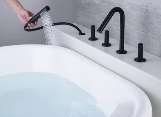 Matte Black Five-Piece Brass Roman Tub Basin Faucet