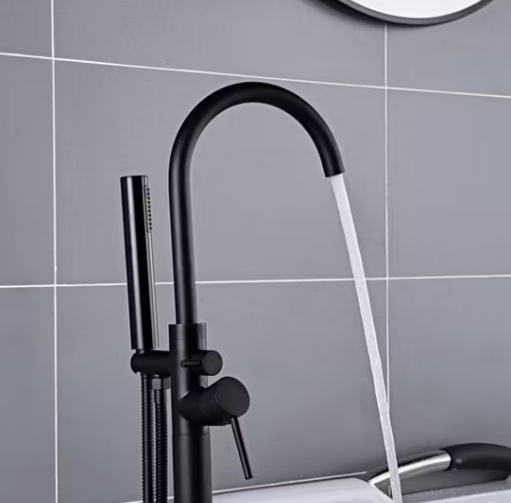 Black Floor Standing Single Handle Brass Bathtub Faucet